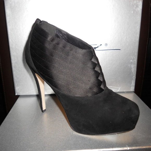 Brian Atwood DASHA Suede Satin Platform Ankle Booties Boots Shoes - Picture 5 of 12